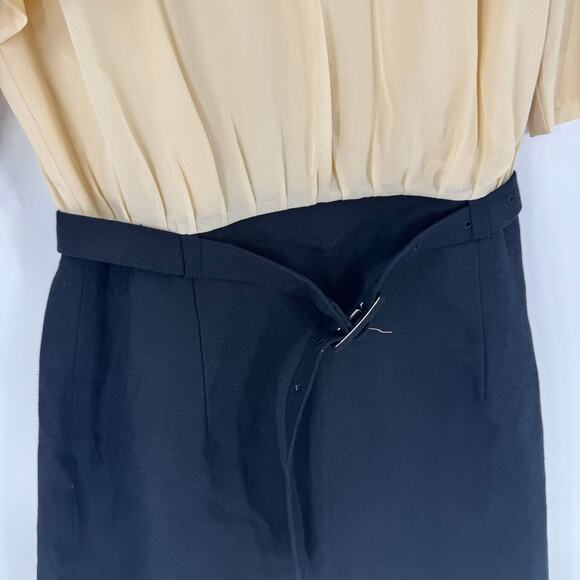 Anthropologie Orla Kiely Cream Black Tie Waist Dress Size 10 Minimalist - Picture 4 of 5